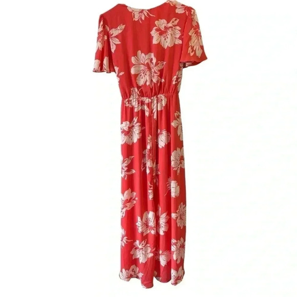 Mi Ami Coral Floral Wrap Dress Women Size Medium Francesca's - Picture 4 of 10